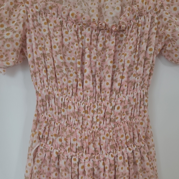 Smocked Square-Neck Pink Floral Midi Dress - Picture 5 of 16